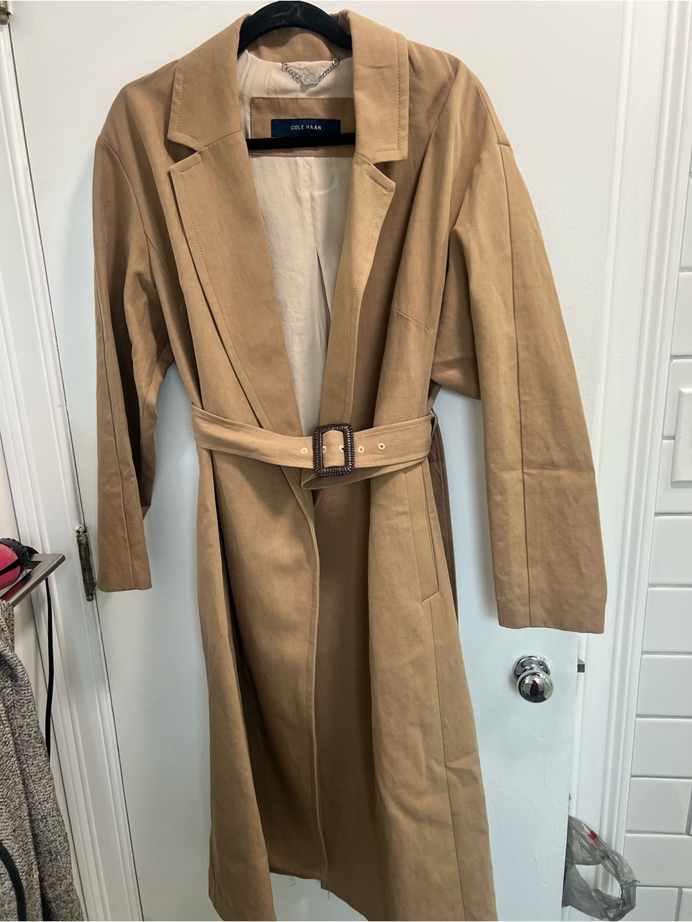 Cole Haan Beige Trench Coat with Chain Detail